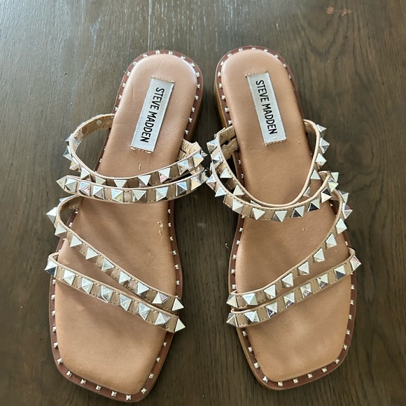 Steve Madden Skylar studded flat sandals strappy nude silver - Picture 8 of 11